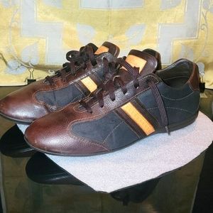 LOUIS VUITTON BROWN CANVAS AND LEATHER LOW TOP SNEAKERS SIZE 10 EXCELLENT CONDIT